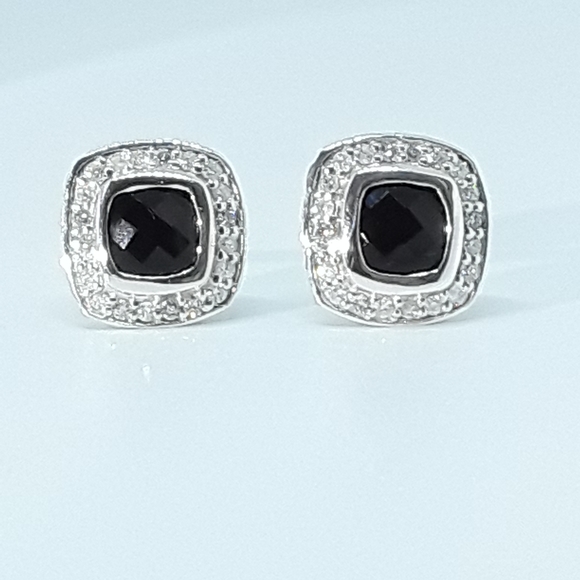David Yurman Petite Albion Stud Earrings With Black Onyx & Pavé Diamonds - Image 5