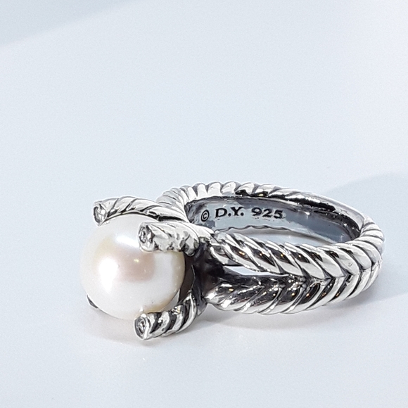 David Yurman Cable Classics Pearl Ring with Pavé Diamonds - Image 3