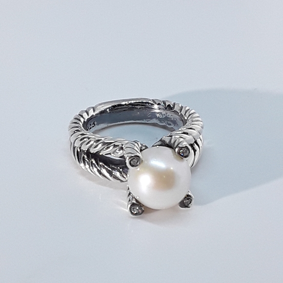 David Yurman Cable Classics Pearl Ring with Pavé Diamonds - Image 5
