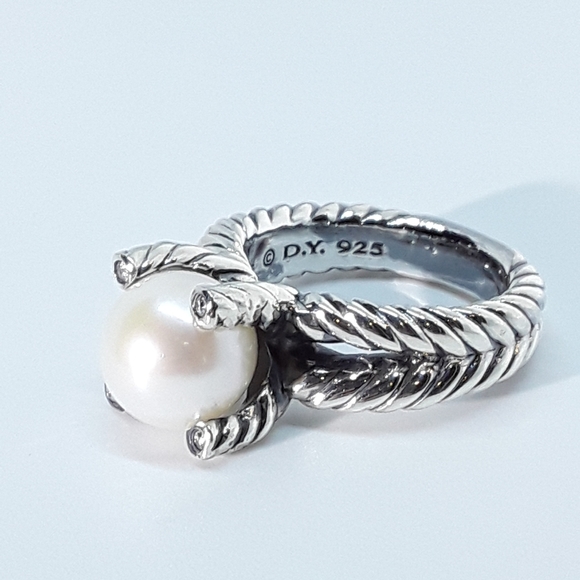 David Yurman Cable Classics Pearl Ring with Pavé Diamonds - Image 8